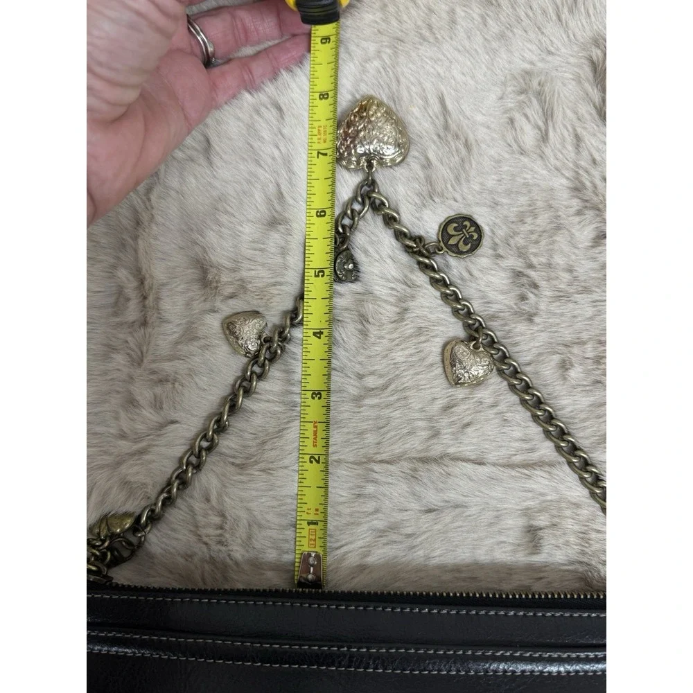 Kathy Van Zeeland Clutch Black Studded Chain Charms Trinket Metal Strap Moto